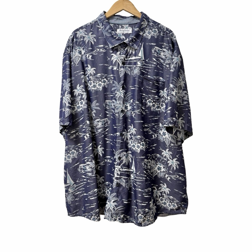 Tommy Bahama Coconut Point Coolmax Palms Floral Button Down Shirt Size 4XLB Blue
